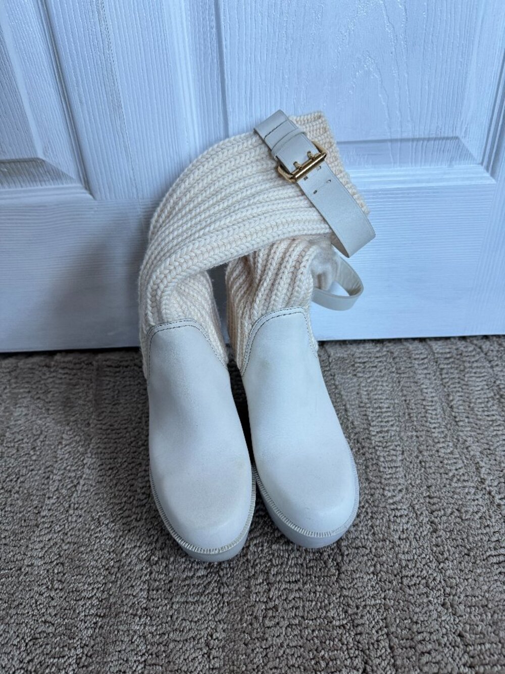 Gucci Cable Knit & Rubber Boot with Leather Buckle